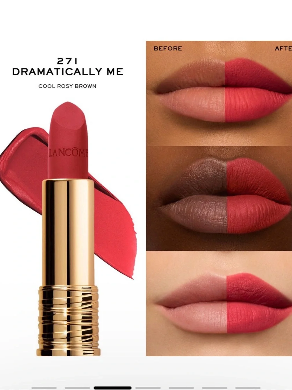 New Lancome L'ABSOLU ROUGE DRAMA MATTE Lipstick color 271 Dramatically Me
